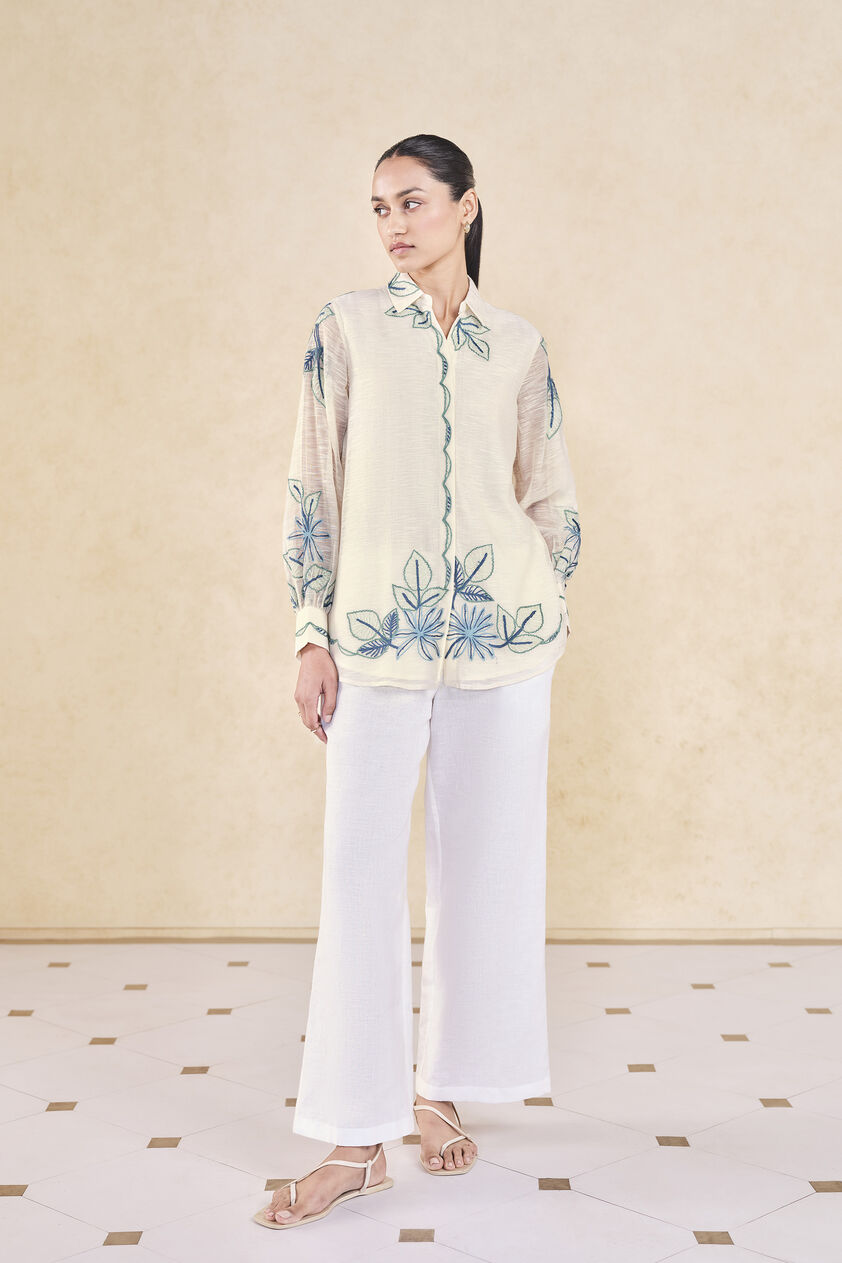 Ebonique Hand-embroidered SEWA Mul Top - Ivory, Ivory, image 1